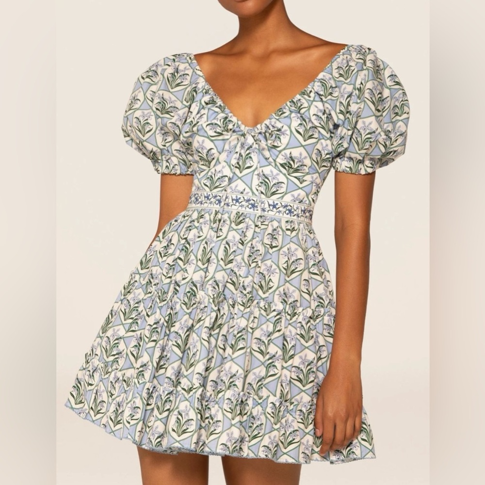 Manzanilla Puff-Sleeve Dress Blue White Small Worn Once